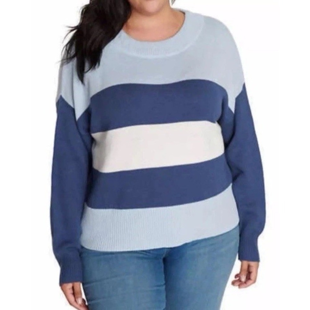 Lucky‎ Brand Womens XXL Blue Colorblock Striped Knit Preppy Grannycore Cottage